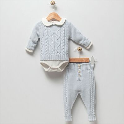 Organic Cotton Knitwear Sporty Buttoned Pants 0-12M Set