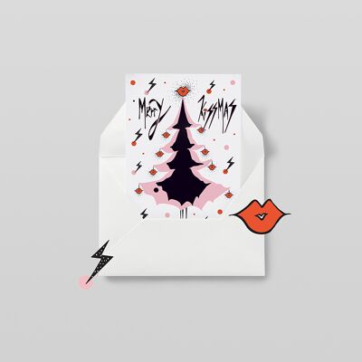 Merry Kissmas  - Illustrated Christmas Card - Sexy / Fun / Festive Holiday Card - Pink / A6