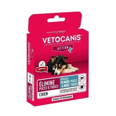 Packung mit 10 Anti-Zecken-Flohhalsbändern für mittelgroße Hunde von 10 bis 20 kg – 10 Monate Flöhe / 6 Monate Zecken – VETOCANIS ACTION PROTEC