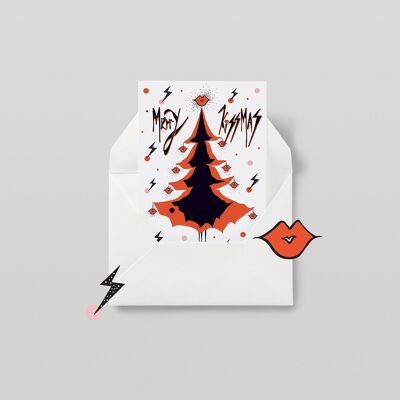 Merry Kissmas  - Illustrated Christmas Card - Sexy / Fun / Festive Holiday Card - Red / A6