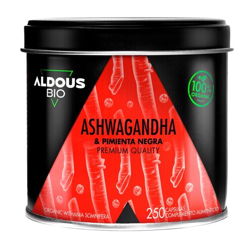 Ashwagandha con Pimienta Negra Ecológica Aldous Bio | 250 cápsulas