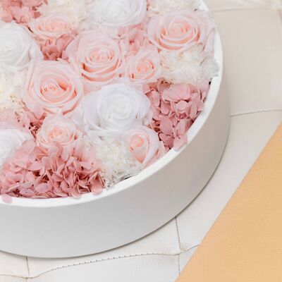 Scatola di fiori stabilizzati - Oggetto decorativo floreale - Scatola bianca Misura L