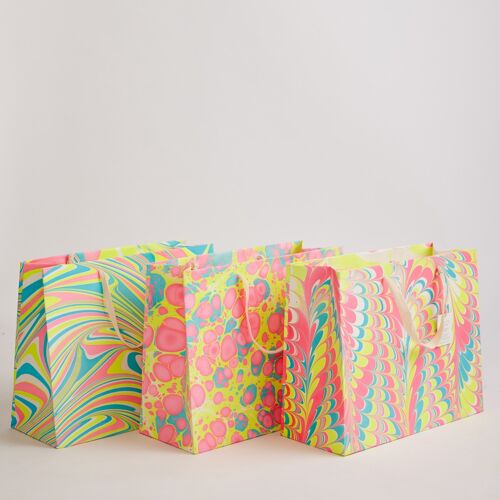 Hand Marbled Gift Bags (Large) - Neon
