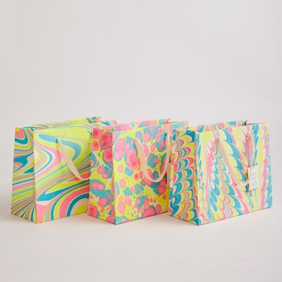 Hand Marbled Gift Bags (Medium) - Neon