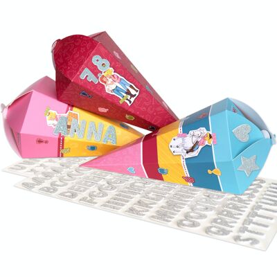Set di 3 coni scuola stampati con adesivi glitterati - Bibi e Tina - Set 5