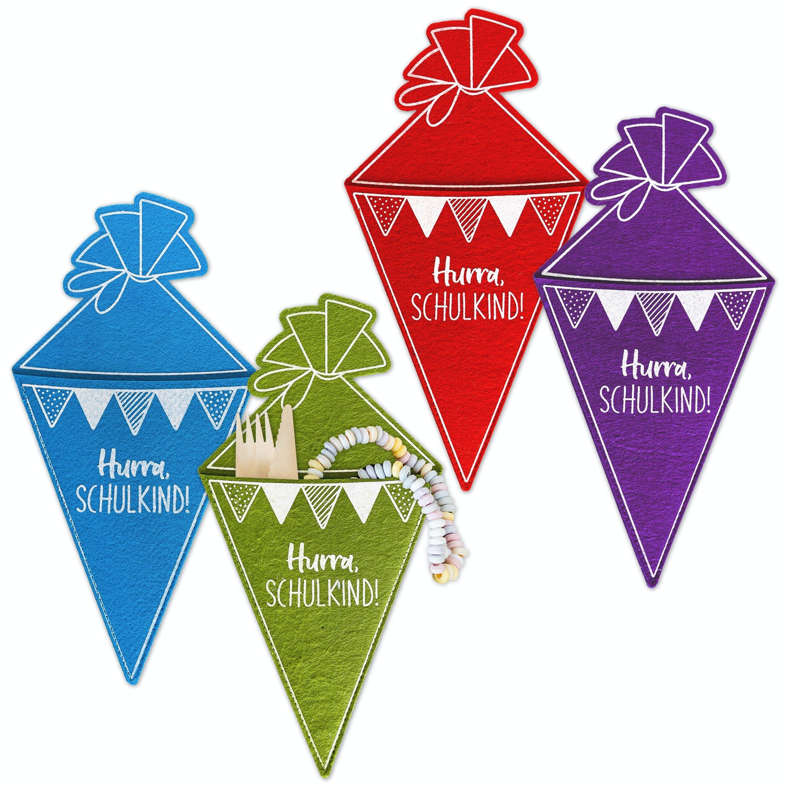 4 Filzschultüten Bunt - Set 2