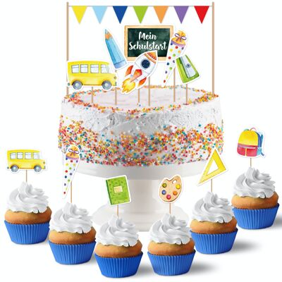 Cupcake Toppers Escuela Acuarela - Set 2