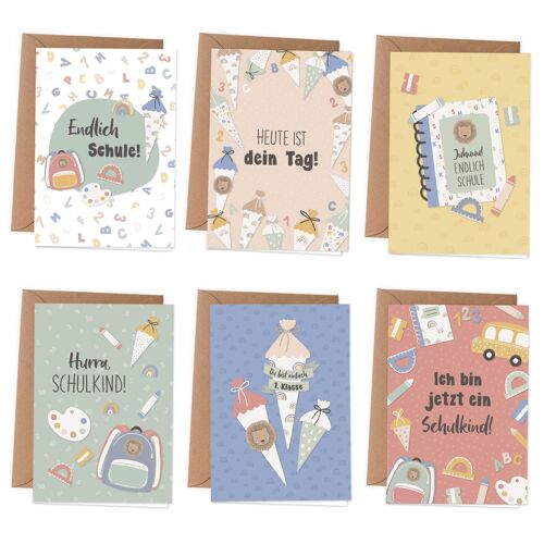 Klappkartenset Einschulung Pastell - Set 4