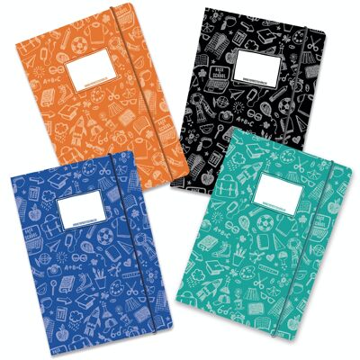 4 folders with elastic band DIN A4 Scribble - Set 11