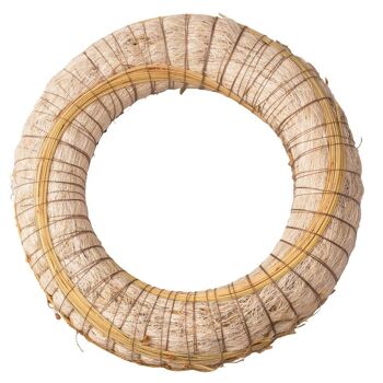 Couronne de foin recouverte de sisal base décorée de sorgho 25cm/5cm - Blanc 1