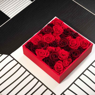 Schachtel mit konservierten Blumen - Blumendekorationsobjekt - Rote Schachtel Größe L