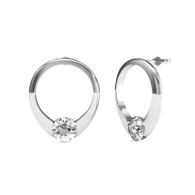Mini Ring Earrings - Silver and Crystal