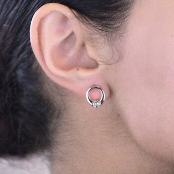 Boucles d'oreilles Mini Ring - Argenté et Cristal 2