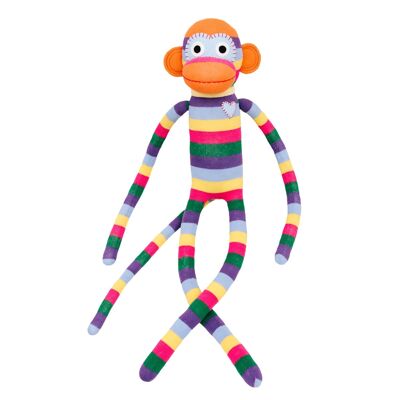 Cuddly toy sock monkey maxi stripes rainbow multicolored