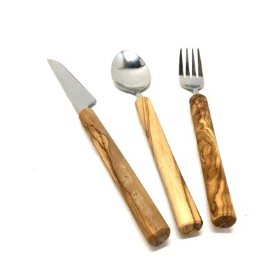 Cutlery made of stainless steel with handle made of olive wood in a set of 3