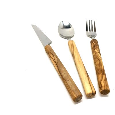 Cutlery made of stainless steel with handle made of olive wood in a set of 3