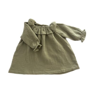 Almond gauze Suzie baby dress with ruffled collar