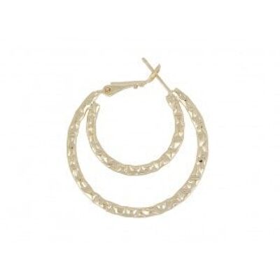 Gold plated double round hammered hoop earrings 35mm