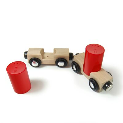 Salt Express, small wooden train with salt and pepper shakers, compatible with BRIO, wooden toys, Made in Germany