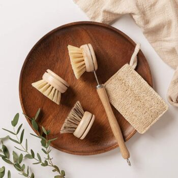 Ensemble de brosses à vaisselle en bambou | Brosses de nettoyage pour la vaisselle 4pcs 1