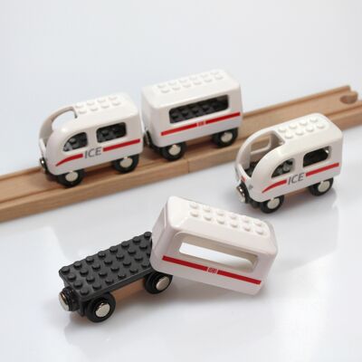 Noppi train ICE, compatible avec LEGO et BRIO, petit train avec 4 wagons, train en bois, train, jouet en bois, Noël