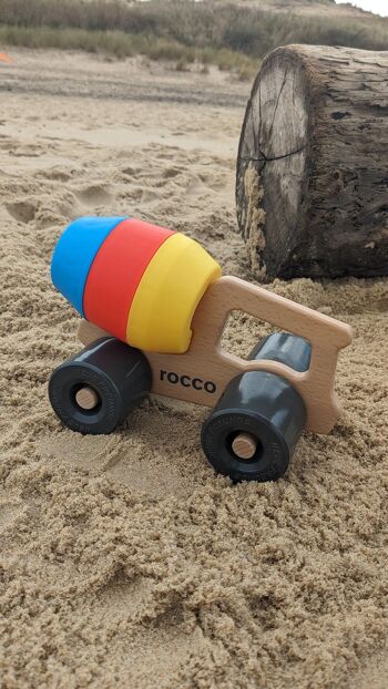 Rocco - Bétonnière avec moules à sable Bac à sable Camion Ciment Bois Camion Jouet Jouet en bois Enfants Nouveaux amis 6