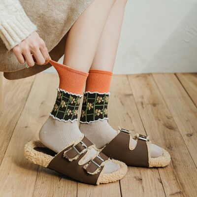 Chaussettes en coton à patchwork de couleurs contrastées