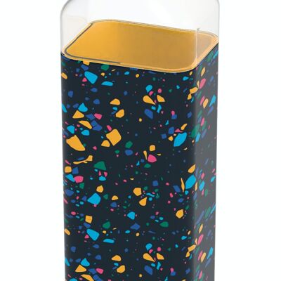 QUOKKA SQUARE GLASS BOTTLE WITH SILICONE SLEEVE STORM NEO TERRAZZO 700 ML