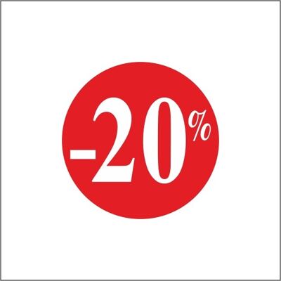 Rabattprozentsatzetiketten | -20 % | Rolle mit 500 Stück