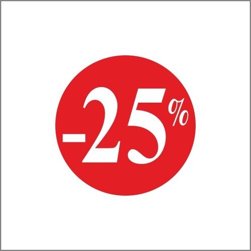 korting percentage etiketten | -25% | rol van 500 stuks