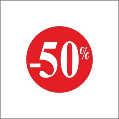 discount percentage labels | -50% | roll of 500 pieces