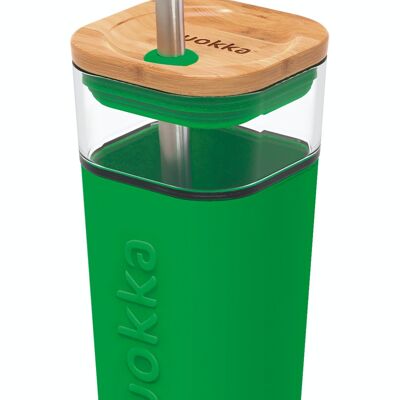 QUOKKA GLASS GLASS WITH STRAW AND SILICONE COVER LIQUID CUBE GREEN 540 ML