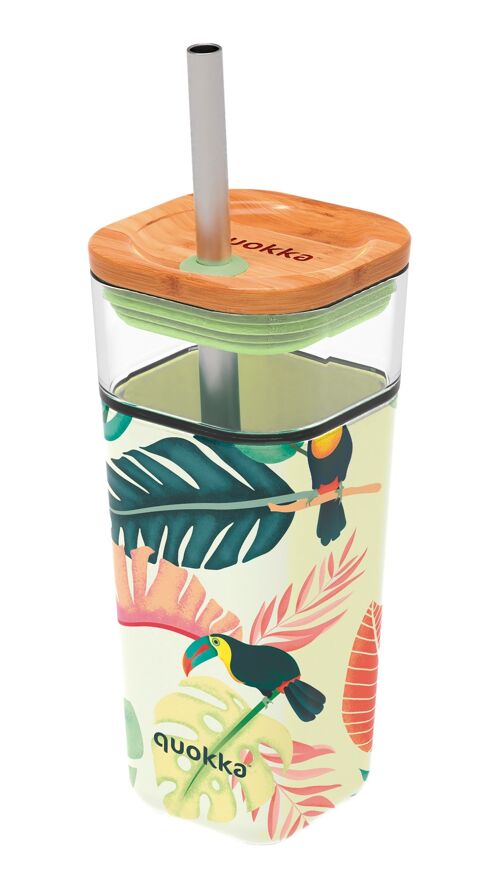 QUOKKA VASO CRISTAL CON PAJITA Y FUNDA DE SILICONA LIQUID CUBE TOUCANS 2022 540 ML