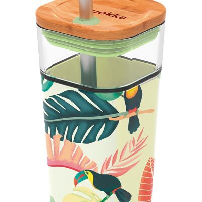 QUOKKA GLASS GLASS WITH STRAW AND SILICONE CASE LIQUID CUBE TOUCANS 2022 540 ML