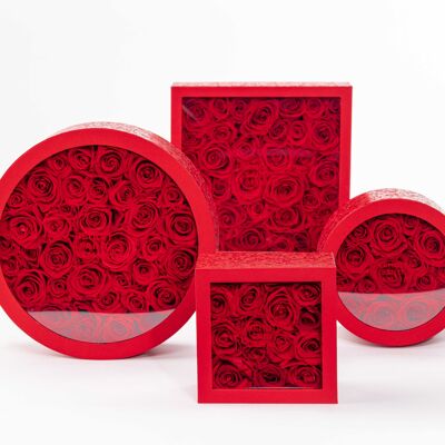Caja/Caja de rosas rojas eternas - Chic y eterna: ICÓNICA - Caja de flores preservadas - Objeto decorativo floral - Caja Roja Talla L