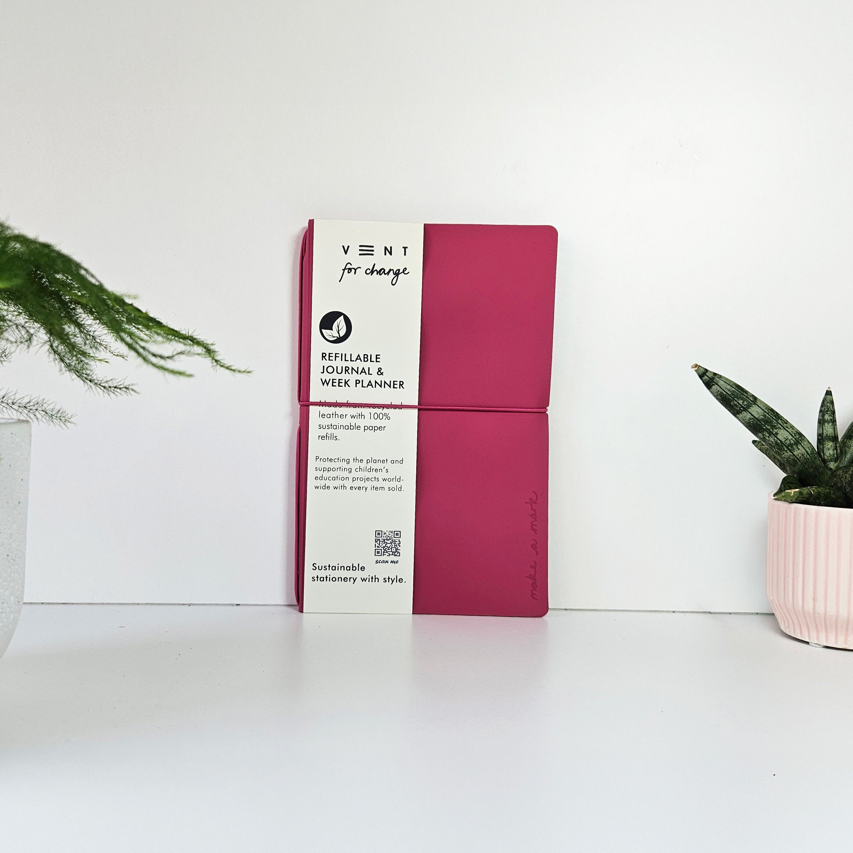 Agenda Semainier / Journal Cuir Recyclé Rechargeable - Rose