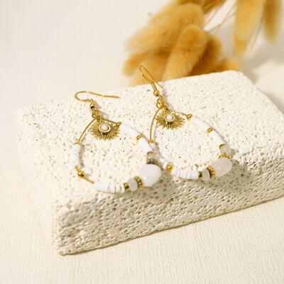 Drop earrings with sun in white stones