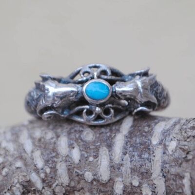 Ram ring in 925 silver and turquoise