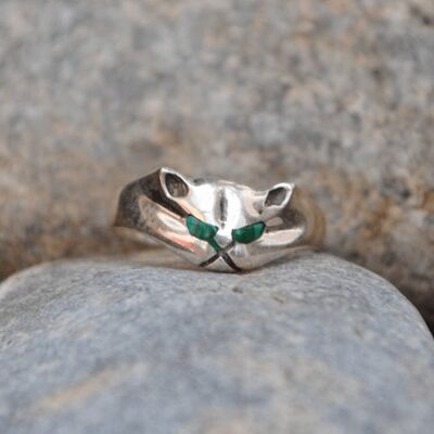 Cat ring in malachite and 925 silver