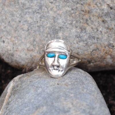 Face ring in 925 silver and turquoise