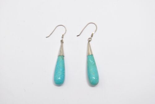 Boucles d'oreilles goutte en argent 925 et turquoise naturelle