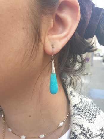 Boucles d'oreilles goutte en argent 925 et turquoise naturelle 2