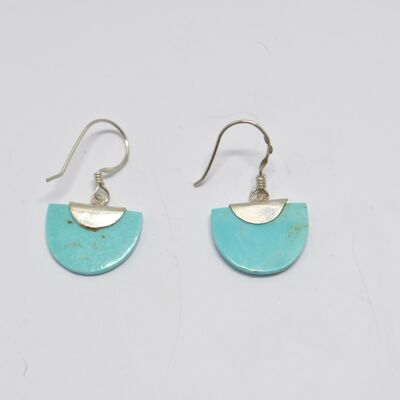 Half circle earrings in 925 silver and natural turquoise