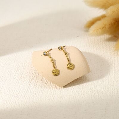 Golden rhinestone earrings with dangling chain