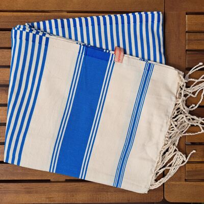 Fouta rayée bleu mer