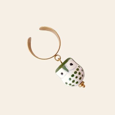 Balbine Ring, Stainless Steel and Owl Pearl in Green Ceramic