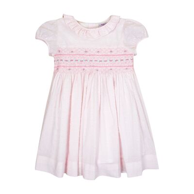 Hortensia, balloon-sleeved dress, triple collar and smocked waist, in baby pink plumetis - balloon-sleeved dress, triple collar and smocked waist, in baby pink plumetis