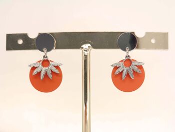 Boucles d'oreilles pendants orange avec fleur 2