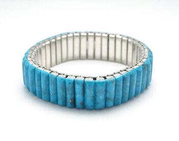 Bracelet extensible en turquoise naturelle et acier 1