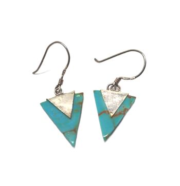 Boucles d'oreilles triangle  en argent 925 et turquoise naturelle 1